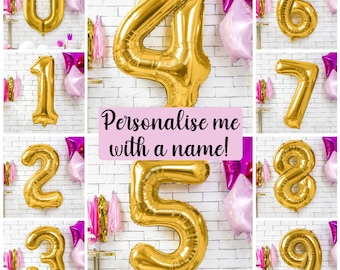 Olbrzymi złoty balon z cyfrą i personalizacją, balony urodzinowe, dekoracja imprezowa, cyfra 0 1 2 3 4 5 6 7 8 9, naklejka winylowa z imieniem