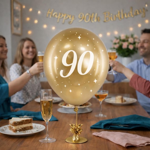 6 Glossy Gold 90th Birthday Party Balloons, Gold Birthday Party, 90th Birthday Balloons, 90th Venue Decoration Backdrop, Milestone Birthday