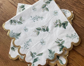 8 serviettes en papier à feuilles de feuillage botanique, serviettes de fête déjouées d’or, serviettes de fête de thé de l’après-midi, vaisselle de mariage, mariage botanique