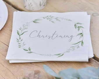 16 Botanical Christening Napkins, Wreath Paper Napkins, Christening Tableware, Girl Boy Christening Partyware