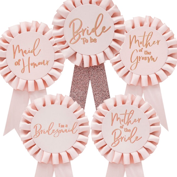 Pink Hen Party Rosette Pin Badge, Rose Gold Hen Party Favors, Bride To Be, Demoiselle d’honneur, Mère du marié, Broches de douche nuptiale