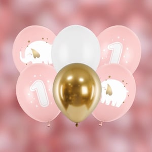 6 Pastel Pink Age 1 Balloons, 1st Birthday Party Decorations, Girls 1st Birthday Balloons, Pink Party Balloon Decorations, 1st Birthday