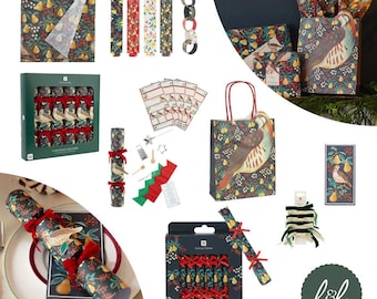 Partridge and Pear Christmas Collection, Crackers, Gift Bags, Paper Chains, Velvet Bows, Festive Table Decorations & Gift Wrapping
