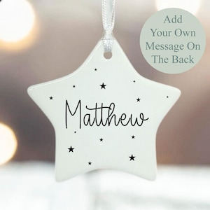Personalised Christmas Star Hanging Decoration with Custom Name and Message, Unique Holiday Ornament for Tree, Gifts & Keepsakes