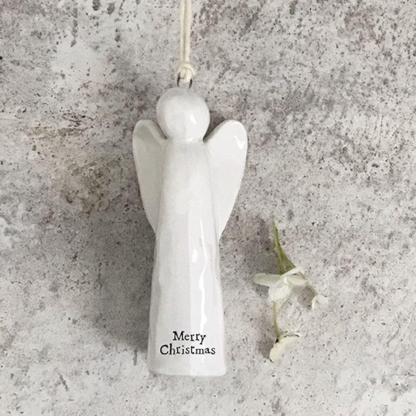 Hanging Porcelain Angel With Words Merry Christmas, Christmas Keepsake Bauble Gift, Hanging Festive Decoration, Christmas Angel Ornament