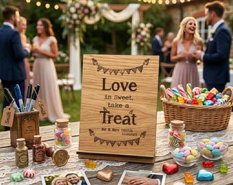 Personalised Wedding Take A Treat Sign, Sweet Bar Sign, Dessert Table Sign, Candy Bar Sign, Wedding Decoration, Love Is Sweet Keepsake Sign