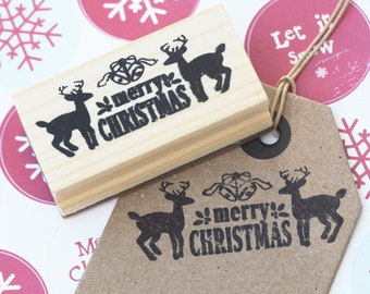 Merry Christmas Deer Wooden Rubber Stamp, Craft Stamp, Christmas Stamp, Christmas Craft, Christmas Gift Tags, Xmas Wrapping, Scrapbooking