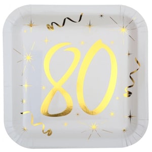 10 Gold Foiled 80th Birthday Paper Plates, Sparkling Foil 80th Party Tableware, 80th Birthday Party, Age 80 Gold Milestone Partyware