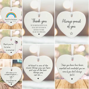 Personalised Porcelain Hanging Heart, Family Friends Keepsake Gift, Custom Porcelain Heart with Message, Proud of You Hearts, Rainbow Decor