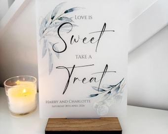 Gepersonaliseerde botanische liefde is zoet ondoorzichtig bord, bord acryl bruiloft zoete reep, bord Sweet Cart, bord dessertreep A4