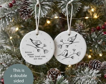 Robin Memorial Christmas Porcelain Hanging Bauble, White Robin Remembrance Decoration, Sentimental Loved Ones Are Near Keepsake Gift
