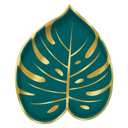 8 Palm Leaf Tropical Paper Plates Green & Gold Tropical Party Etsy UK