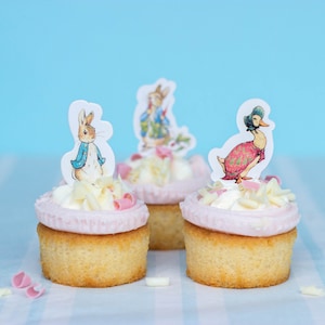 24 Peter Rabbit Party Picks Canape Flags, Decorazione per torta Peter Rabbit, Topper per torta per festa di Pasqua, Decorazione per torta di battesimo, Festa del 1° compleanno