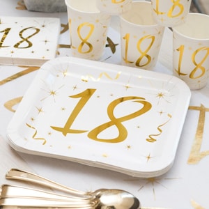 10 assiettes en carton dorées 18e anniversaire, vaisselle de fête 18e feuille d'aluminium scintillante, fête 18e anniversaire, articles de fête jalons en or 18 ans image 1