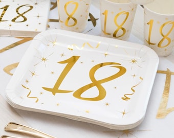 10 assiettes en carton dorées 18e anniversaire, vaisselle de fête 18e feuille d'aluminium scintillante, fête 18e anniversaire, articles de fête jalons en or 18 ans