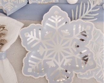 8 Snowflake Paper Plates, Winter Wonderland Party, Snow Princess Birthday Party Tableware, Ice Blue Snowflake Plates 23cm