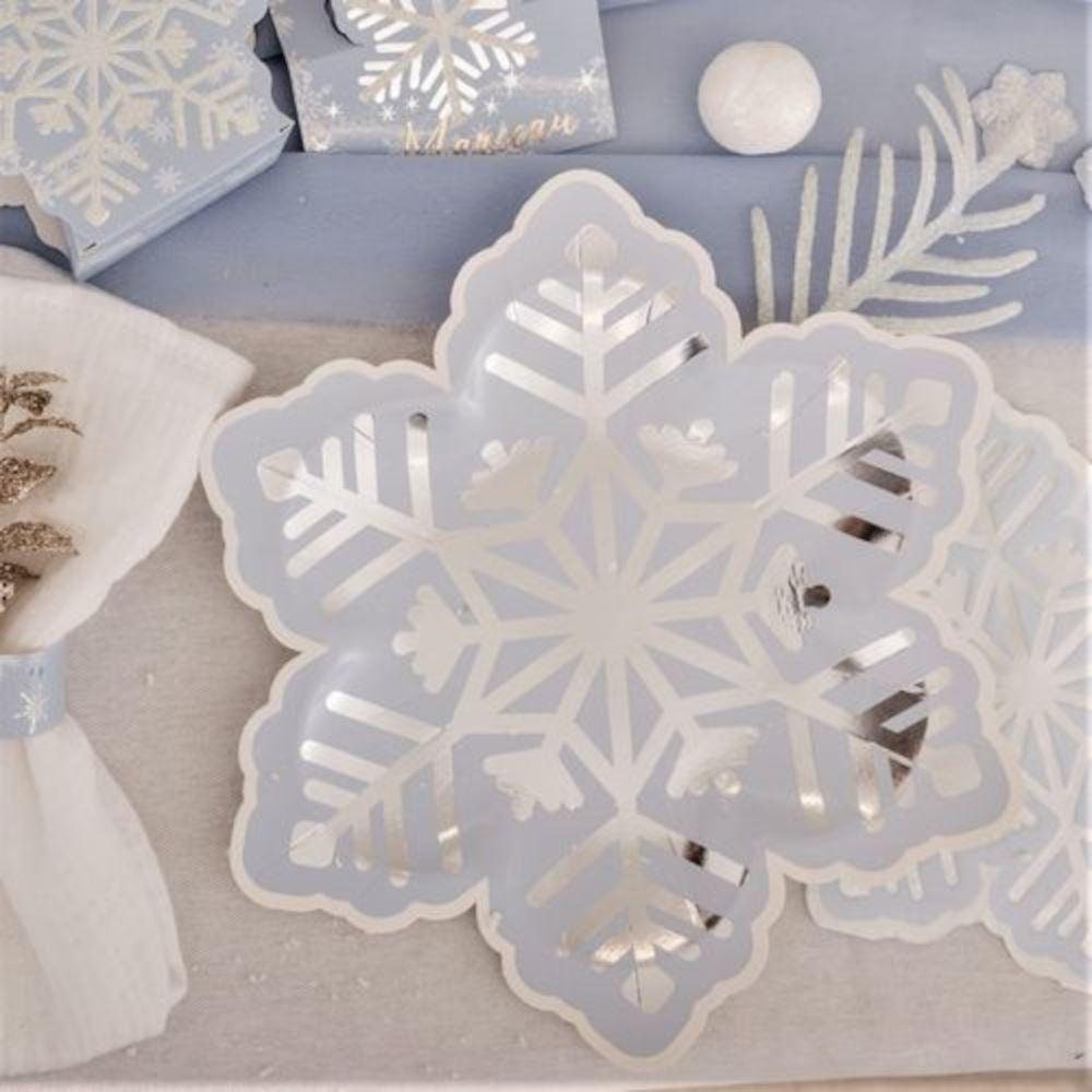 8 Snowflake Paper Plates, Winter Wonderland Party, Snow Princess Birthday Party Tableware, Ice Blue Snowflake Plates 23cm