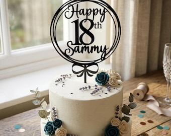 Personalised Acrylic 18th Birthday Cake Topper, Circle Cake Decoration, Custom Any Name Age, Choice Of Colours