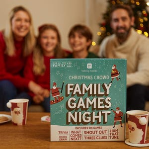 Jullekkväll för familjen med 6 spel, festliga partyspel, julklappslek, hemlig jultomtepresent, familjeunderhållning från 9 år