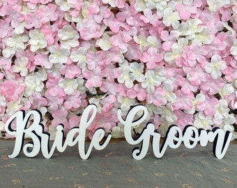 Bride and Groom Standing Signs, Wooden Wedding Top Table Decorations, Wedding Keepsake Freestanding Signs, Any Colour