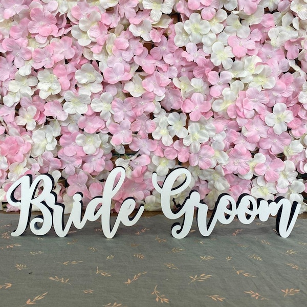 Bride and Groom Standing Signs, Wooden Wedding Top Table Decorations, Wedding Keepsake Freestanding Signs, Any Colour