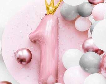 Pink Number 1 Foil Balloon, Girls 1st Birthday Decorations, Large Age One Balloon, Baby Girl First Birthday Party Supplies & Photo Prop