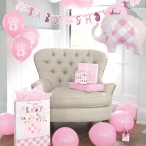 Pink Baby Shower Hanging Banner, Girl Baby Shower Sign, Cute Elephant Baby Banner, Baby Shower Decoration 1.6m