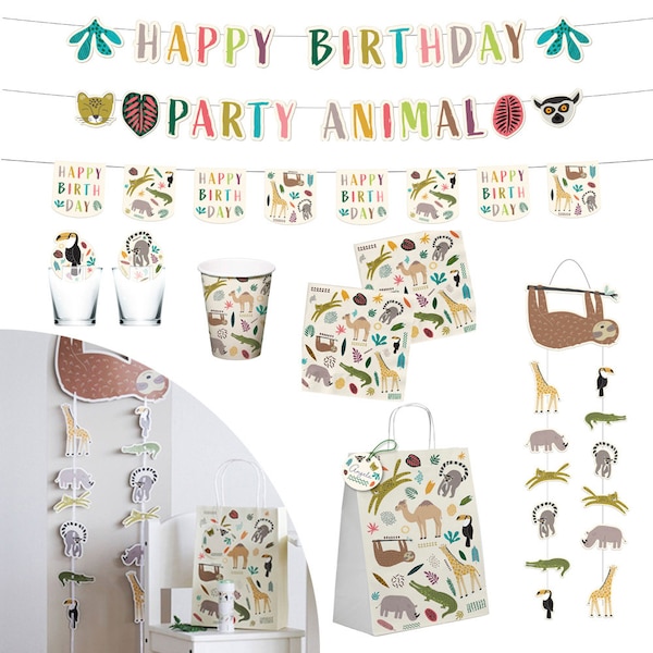 Zoo Animal Birthday Party Supplies, Childrens Animal Birthday Partyware, Animal Plates Cups Napkins, Animal Party Hanging Decorations