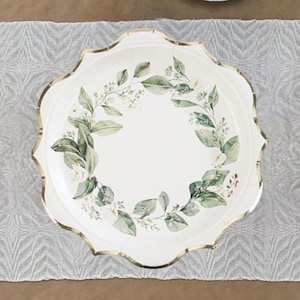 8 piatti di carta verde foglia botanica con lamina d'oro, piatti per il tè pomeridiano, stoviglie floreali verdi, piatti di carta per matrimoni