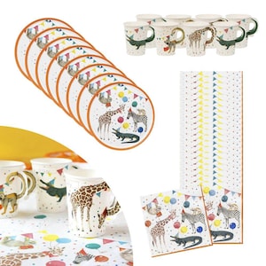 Set per feste a tema animali da safari per 8 persone, piatti, bicchieri e tovaglioli di carta per bambini, articoli per feste a tema animali, festa di compleanno per bambini