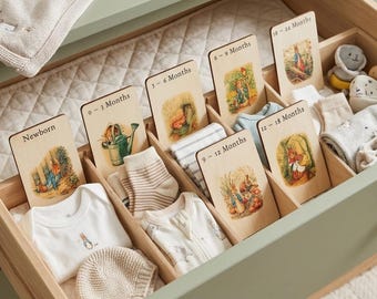 Peter Rabbit Drawer Dividers, Wooden New Baby Gift, Multicoloured Baby Shower Nursery Organisers Decor