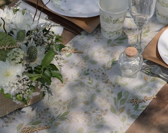 Green Foliage Floral Decorative Table Runner, Botanical Wedding Table Runner, Spring Table Decorations, Gauze Table Runner 3m