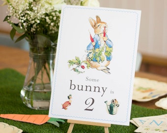 Peter Rabbit 2nd Birthday Table Sign, Peter Rabbit Birthday Sign, Some Bunny Is 2 Card And Easel, 2nd Birthday Decoration Sign, Easter Party