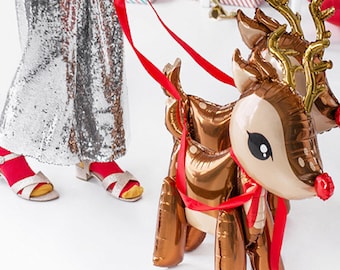 Balon foliowy na Boże Narodzenie z reniferem Rudolfem, świąteczny balon na imprezę, świąteczny balon z helem dla dzieci, balon na imprezę Rudolf