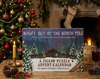 North Pole Jigsaw Advent Calendar, Christmas Game with 24 Gift Boxes and 25-60 Piece Jigsaws, Festive Seasonal Puzzle Countdown