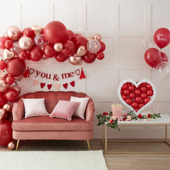 Valentines Day Decorations, Red Party Balloons, Balloon Stand, Cupcake  Toppers, Rose Garland, Heart Plates, Window Stickers, Grazing Board 