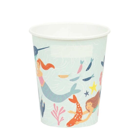 16 Bicchieri Di Carta Magici A Forma Di Sirena Per Festa Di Compleanno Bambine – Tema Oceano, Biodegradabili