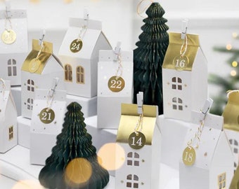Gold DIY Advent Calendar Houses, Christmas Advent Boxes, Christmas Advent Fill Your Own Boxes, Gold Advent Houses, Christmas Advent Calendar