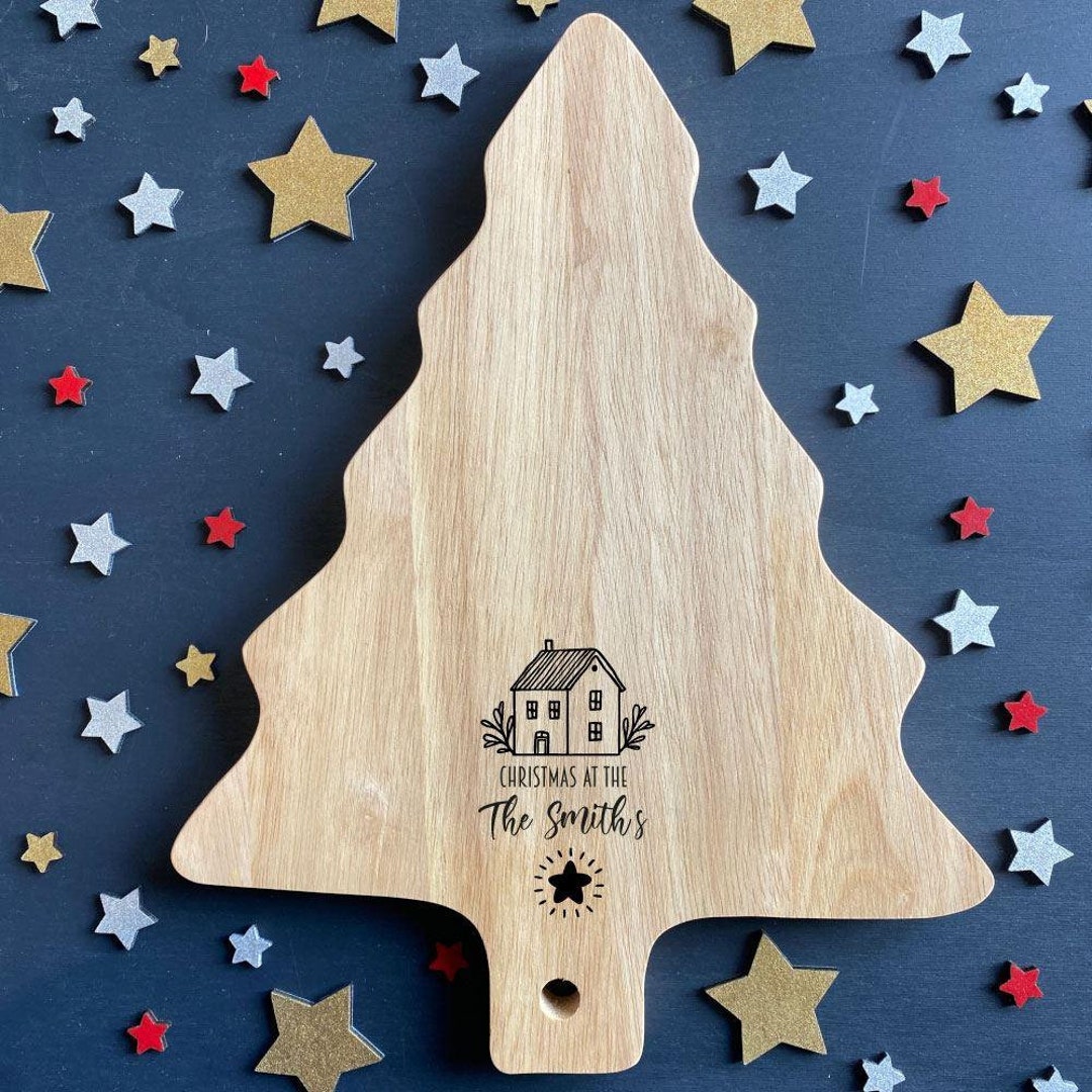 Personalised Wooden Christmas Tree Shaped Cheese Board Etsy