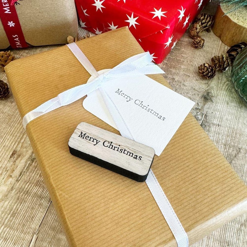 Merry Christmas Wooden Rubber Stamp, Diy Christmas Crafts, Gift Tags
