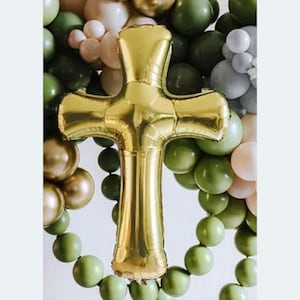Gold Foil Balloon Cross, Christening Foil Balloon, Confirmation Decoration, Religious Ceremony Balloons, Gold Religious Cross Decorations