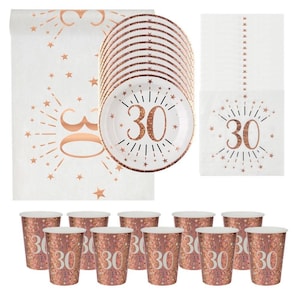 30th Birthday Party, Rose Gold 30th Birthday Tableware, 30th Birthday Cups Plates Napkins & Table Runner, Girls Milestone Birthday Party