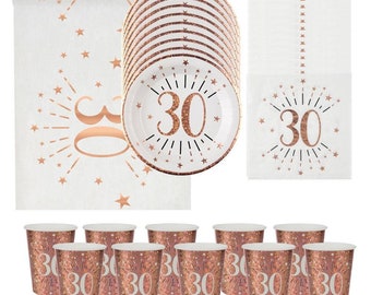 30th Birthday Party, Rose Gold 30th Birthday Tableware, 30th Birthday Cups Plates Napkins & Table Runner, Girls Milestone Birthday Party