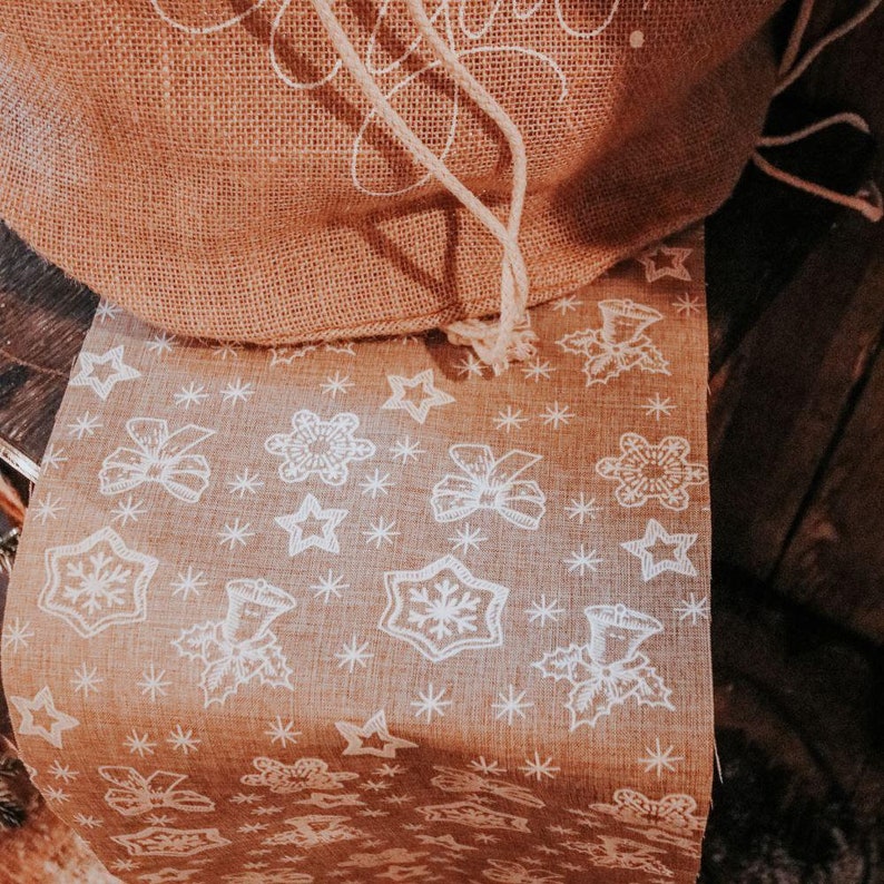 Christmas Under The Snow Table Runner, Rustic Hessian Festive Table Runner, Christmas Party Table Runner, Home Decoration 28cm X 3m image 1