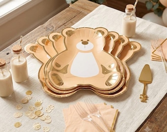 8 Teddy Bear Paper Plates, Teddy Bear Picnic Plates, Christening