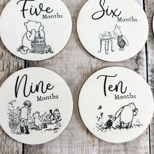12 Wooden Baby Milestone Photo Discs, Winnie the Pooh Newborn Gift ...