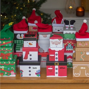 PERSONALISED Stackable Christmas Gift Boxes Choice of Designs, Nested Christmas Eve Box, 3 Tier Nest Stacking Box - 3 Pack Medium Size