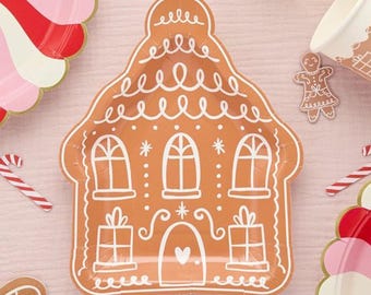 8 Gingerbread House Brown Paper Plates – Christmas Party Tableware, Festive Holiday Dinner and Table Decor