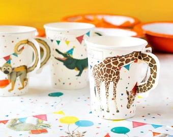 8 vasos de fiesta de papel de animales de aventura de Safari, suministros para fiestas de cumpleaños temáticas de la selva, vasos de animales del zoológico, decoraciones de fiesta de Safari