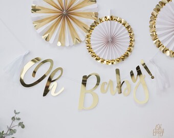 Gold OH Baby Bunting, Baby Shower Banner, Baby Shower Decorations, Gold Baby Party Decorations, Neutral Baby Shower, Gender Reveal Party